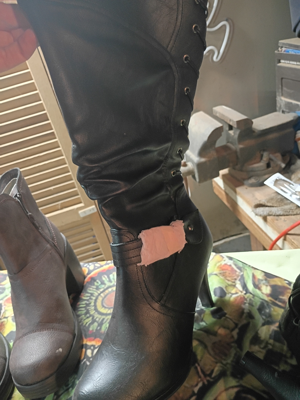 Black High Heel Lace-Up Knee Boot